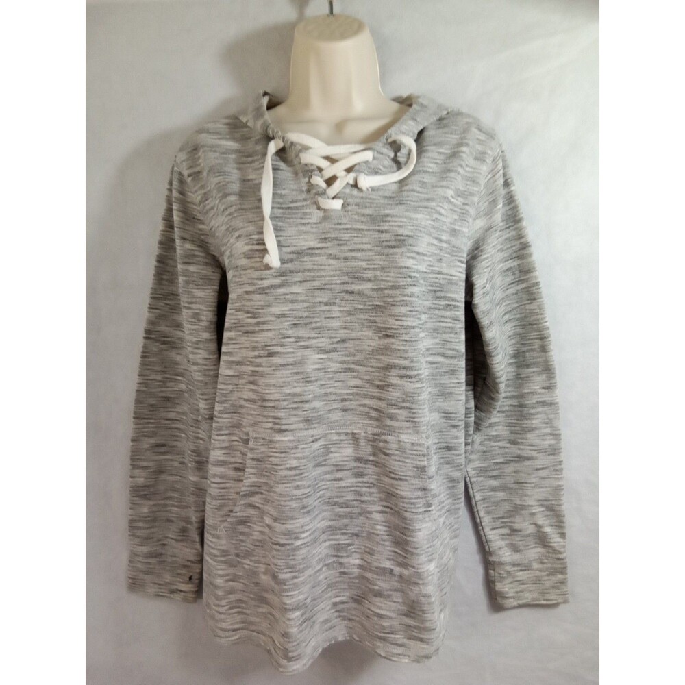 So Women Tunic large gray and white pullover‎ hooded sweatshirt athletic